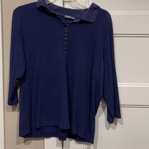 Denim & Company Women Navy Henley 3/4 sleeve top with collar
